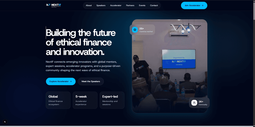NextIF homepage after redesign